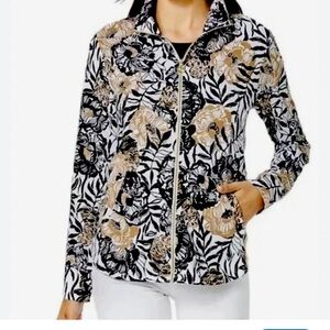 Lilly Pulitzer NWT Leona Zip Jacket Onyx Peony Party Floral Print